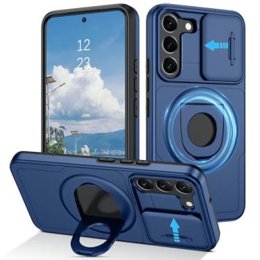 Imagem de DUEDUE Capa magnética para Samsung Galaxy S21 FE [compatível com Magsafe], capa de câmera deslizante integrada à prova de choque resistente com suporte para celular para Samsung S21 FE 5G, azul