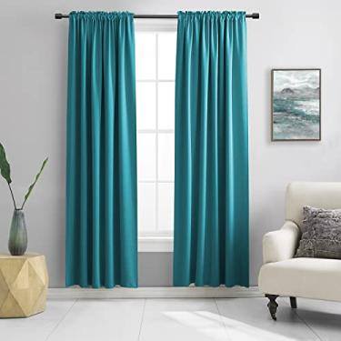 Imagem de DONREN Cortinas de escurecimento de cômodos azul-petróleo para quarto – Cortinas de bolso com isolamento térmico de 228 cm (1 par, 132 cm de largura)