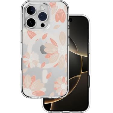 Imagem de SWITCHEASY Estilo M - Flor transparente floral projetada para iPhone 16 Pro 6,3 polegadas, compatível com MagSafe, capa protetora de telefone para mulheres - flor rosa