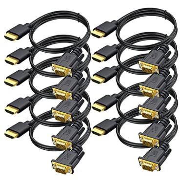 Imagem de UV-CABLE Cabo Hdmi para Vga de 6 Pés, 10 Pacotes de Computador Banhado A Ouro Hdmi para Adaptador de Cabo de Monitor Vga Macho para Macho para Computador, Desktop, Laptop, Pc, Monitor, Projetor, Hdtv(