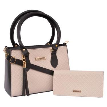 Imagem de Kit Bolsa Feminina Bicolor + Carteira - Aryel, Branco com preto