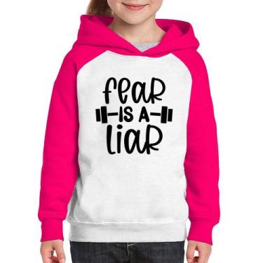 Imagem de Moletom Infantil Fear Is A Liar - Foca na Moda, Branco, Rosa, 8