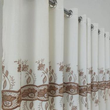 Imagem de Cortina Voil Guipir Com Forro Microfibra 3,00x1,80 Branca/Ouro/Marrom 