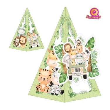Imagem de 10 Caixas Cone Safari Aquarela Verde com Aplique 3D - Qfestança