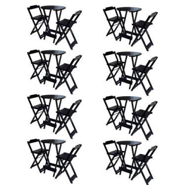 Imagem de Kit 8 Jogos de Mesa Bistrô de Madeira com 2 Cadeiras Dobravel Ideal pa