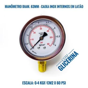 Imagem de Manômetro Diam.63mm Caixa Inox Vertical - Esccala de 0-4 Kgf/cm2 X 60 