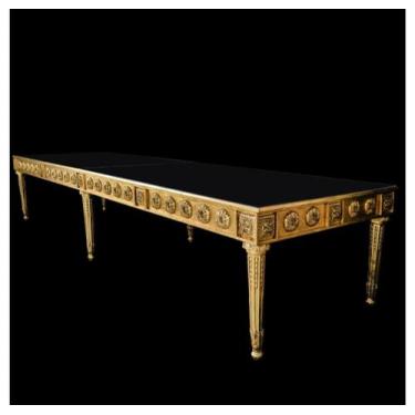 Imagem de Mesa de Jantar 4mt Folha Ouro c Brasão Entalhado - LUXdécor