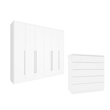Imagem de Guarda-Roupa 6 Portas Portugal E Comoda 5 Gavetas Premium Espresso Móveis Branco/Neve