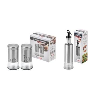 Imagem de Jogo Saleiro e Suporte para Azeite ou Vinagre com Dosador 300ml UnyHom