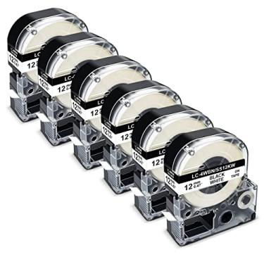 Imagem de Pristar Fita de etiqueta de substituição compatível para Epson LK-4WBN LC-4WBN SS12KW 12 mm 1,2 cm preto sobre branco refil fita de etiqueta funciona para Epson LabelWorks LW300 LW400 LW500 LW600P