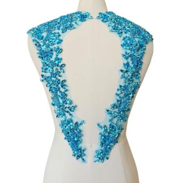 Imagem de Jpumley.pksn Apliques de strass feitos à mão com contas costurados em remendo de renda de cristal, 1 par para roupas de bricolage, vestido de noiva, decoração de fantasia multicolorida, 18 x 45 cm