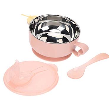 Imagem de Tigela de Alimentação para Crianças, Preservação de Calor, Capacidade de Exercício Com Colher Separada, Cavalo Rosa, Elefante Verde para bebê, 400ml (Tigela de Aço Inox Pônei Rosa)