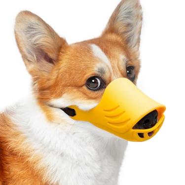 Imagem de Focinheira de cachorro, capa de boca de silicone de pato macio com alça ajustável para cães pequenos e médios, melhor para evitar latidos, mordidas e mastigar