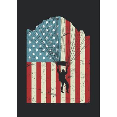 Imagem de Notizbuch A4 dotted, gepunktet, punktiert mit Softcover Design: Fallschirmjäger mit Amerika Flagge USA Skydiver Fallschirm: 120 dotted (Punktgitter) DIN A4 Seiten
