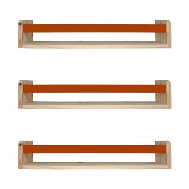 Imagem de Kit 3 Prateleiras Porta Livros em Madeira Pinus Natural Com Cerquinha Colorida Cor:Cerquinha Terracota;Tamanho:12x60