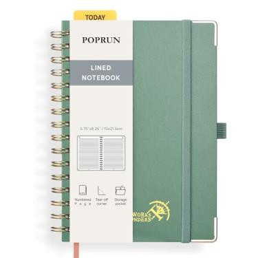 Imagem de POPRUN Caderno de diário espiral forrado [A5-14,75" x 21,5 cm] - Papel grosso 120 g/m2, 141 páginas numeradas, caderno pautado universitário para homens e mulheres com bolso, abas de índice, 8 folhas