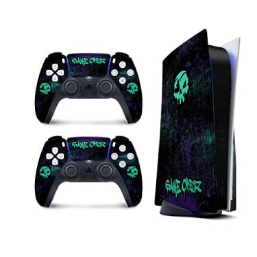 Imagem de PS5 Game over Skin para console PlayStation 5 e 2 controladores, adesivos de vinil 3M de caveiras pretas (Edição Disco)