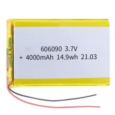 Imagem de bateria 2 fios recarregavel 3,7v 606090 com 4000mah 6mm de espessura x 60mm de largura x 90mm de comprimento