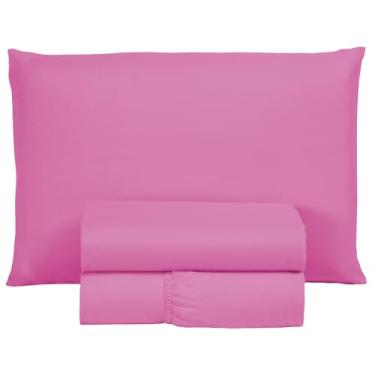 Imagem de Jogo de Lençol Solteiro 400 Fios Micro Percal Toque Aveludado 3 Peças Roupa de Cama com Elástico e Fronha (Pink)
