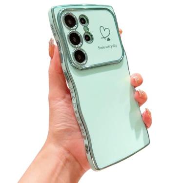 Imagem de IDweel Capa para Galaxy S24 Ultra para mulheres e meninas, moldura ondulada fofa de luxo em formato encaracolado com coração de amor, proteção de câmera levantada slim fit, capa de telefone leve à