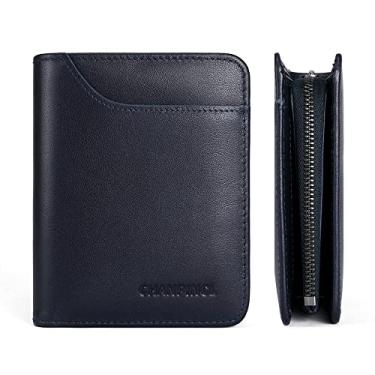 Imagem de Carteira masculina de couro genuíno com zíper e escova antirroubo, grande capacidade, dobra dupla, carteira de couro para homens e porta-moedas, Calf Leather Blue 02, tamanho �nico
