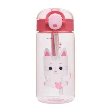 Imagem de Garrafa Infantil Tritan Com Canudo Silicone Antivazamento Escolar (Rosa Gato Mia)