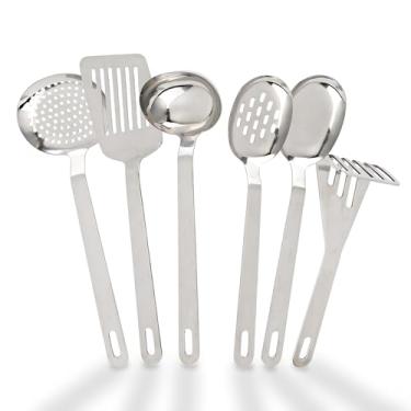 Imagem de Conjunto de 6 ferramentas de cozinha Avanti de aço inoxidável – espremedor de batatas, escumadeira, colher sólida, espátula com fenda, colher perfurada, concha