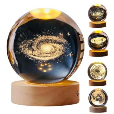 Imagem de Luminária Led Bola de Cristal 3D - Luz de Mesa Decorativa Base em Madeira - Decoração para Quarto, Sala, Escritório Presente Elegante Abajur para Leitura e Enfeite Moderno