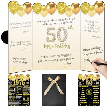 Imagem de Zirtorei Decorações de festa de aniversário de 50 anos de ouro preto para homens e mulheres, Back in 1975 Happy 50th Birthday Alternative Signature Guest Book, 50 Birthday Signing Card Board Gifts