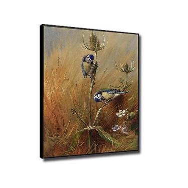 Imagem de Reproduções de arte de parede de pinturas famosas Bluetits on a teasel, 1922 por Archibald Thorburn Giclee Impressão em tela de pássaro arte de parede imagem animal para decoração de quarto 80 x 110