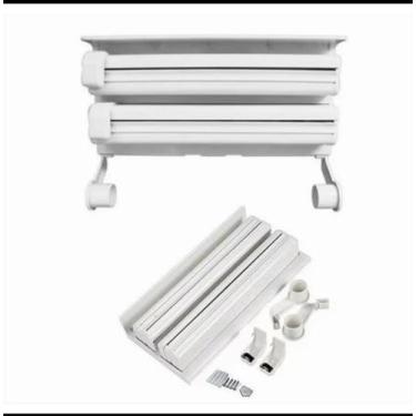 Imagem de Porta Papel Toalha Suporte Alumínio Cortador Filme PVC 3x1 Plástico Suporte Rolo Triplo Dispense Papel Toalha