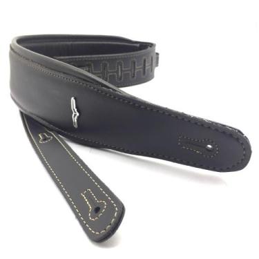 Imagem de Correia Couro Confortável guitarra baixo preta Luxo 8cm CC - AVS