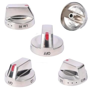 Imagem de [Atualizado] (5 peças) DG64-00473A para fogão a gás Samsung Botão de controle do queimador superior, molde de aço inoxidável fundido substitui NX58H5600SS NX58F5700WS NX58J7750SS NX58M6850SS