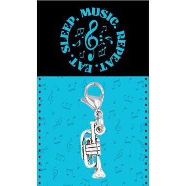 Imagem de Sportybella Berloque de encaixe para trompete com cartão de música – Pingente de instrumento musical prateado para tocadores de metal, pulseiras, mochilas, jaquetas e bolsas – Acessório durável com