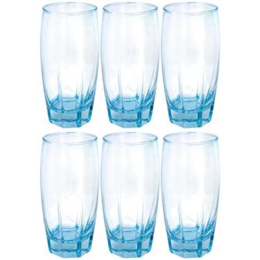 Imagem de 6 Copos Flórida Vidro Luxo Azul Praticasa 370ml