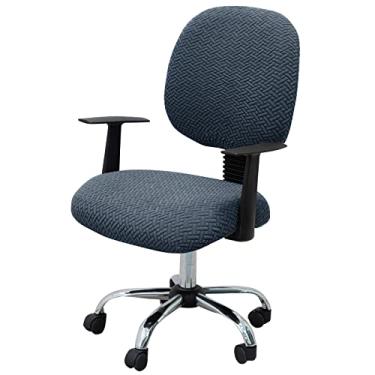 Imagem de MIFXIN Capa de cadeira de escritório de computador elástica de poliéster 2 peças extensível universal protetor de assento de cadeira de computador para cadeira de escritório giratória (jacquard cinza azul)