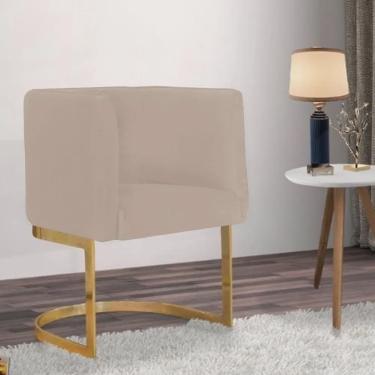 Imagem de Poltrona Cadeira Aurora Luxo Confort Ferro Dourado Suede Bege - Ahz Móveis