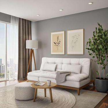 Imagem de Sofá-Cama 3 Lugares Casal Aurora com Pés de Madeira Branco