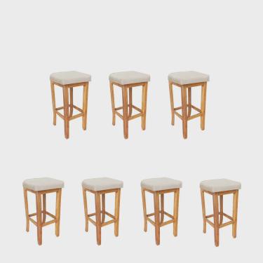 Imagem de Kit 07 Banqueta Alta Ben Gourmet Balcão Bistrô Cozinha Base Madeira Maciça Suede Bege - Ahz Móveis