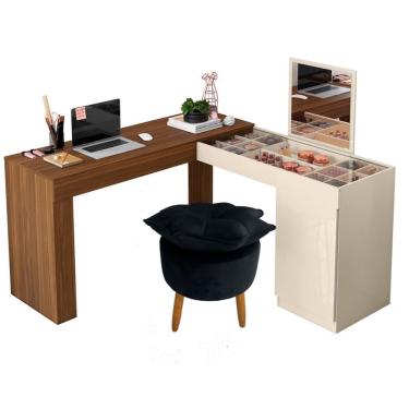 Imagem de Penteadeira Escrivaninha Com Espelho Em L E Com Puff - Móveis Leartam