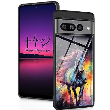 Imagem de Capa projetada para Pixel 7a, traseira de plexiglass com capa protetora de choque de silicone macio para Google Pixel 7a de 6,1 polegadas, cavalo