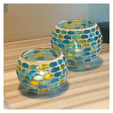 Imagem de Candelabro de exibição mediterrâneo castiçal de chá de vidro de duas peças romântico à luz de velas decoração de jantar quarto café decoração castiçais