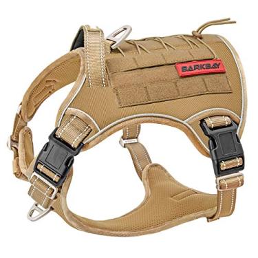 Imagem de Arreio tático para cães grande, colete para cães com peso de serviço militar, colete MOLLE para cães de trabalho com painéis de laço, arnês de treinamento sem puxar com clipes de correia para caminhadas, caminhadas e caça (marrom coiote, GG)