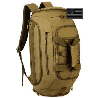 Imagem de Protector Plus Bolsa esportiva masculina tática para academia, mochila militar MOLLE (capa de chuva e patch incluídos), Marrom, 35L, Mochilas de mochila