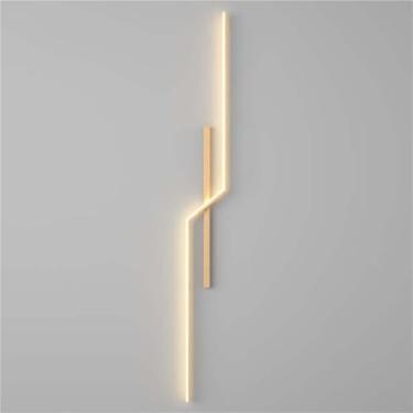 Imagem de Luminária de parede linear de metal com fiação interna, com transferência de água, acabamento em madeira, para quarto, cabeceira, sala de estar, corredor, arandela (cor de madeira, 100 cm)