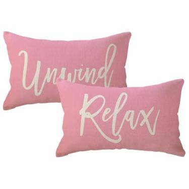 Imagem de ULOVE LOVE YOURSELF Capas de almofada Relax Unwind 30,5 x 50,8 cm, fazenda, primavera, verão, decoração, lombar, varanda, pátio, 2 unidades, para quarto, sala de estar, sofá, decoração de casa (rosa)