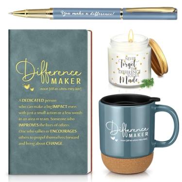 Imagem de Vesici 4 peças, presentes de agradecimento de funcionários, presentes de agradecimento para mulheres com caneca para fazer diferenças, vela perfumada, caneta esferográfica motivacional e caderno para