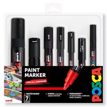 Imagem de Posca Preto - Conjunto completo de 7 canetas (PC-17K, PC-8K, PC-5M, PC-3M, PC-1M, PC-1MR, PCF-350)