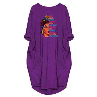 Imagem de WbJetr Vestido feminino preto bonito estampado mágico bolso solto túnica tamanho grande, Roxa, M