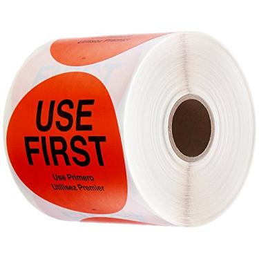 Imagem de DayMark Safety Systems -IT112596 Etiqueta removível trilíngue "USE First", círculo de 7,6 cm, laranja (rolo de 500)